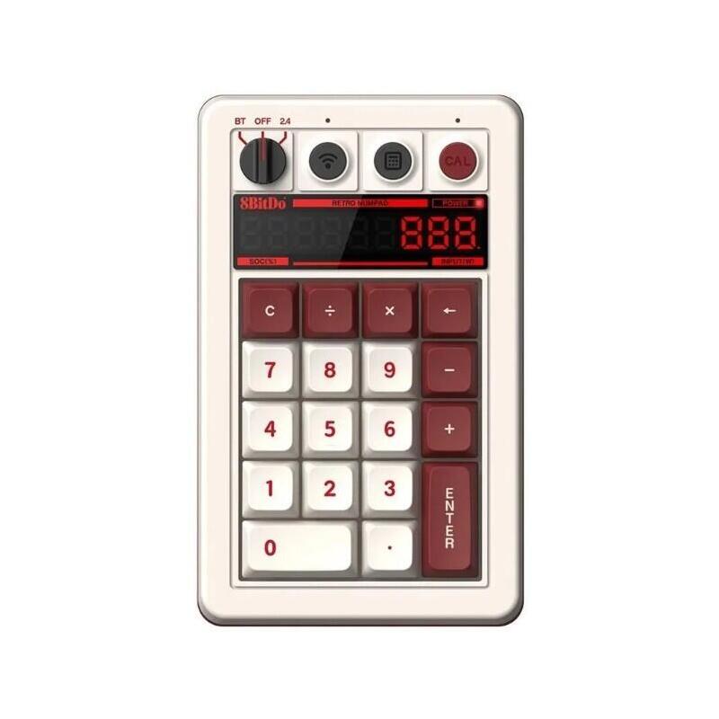 8bitdo Retro 18 Mechanical Numpad  Fami Edition Teclado Numérico Pc Bluetooth/Usb/Rf Wireless Burdeos, Blanco
