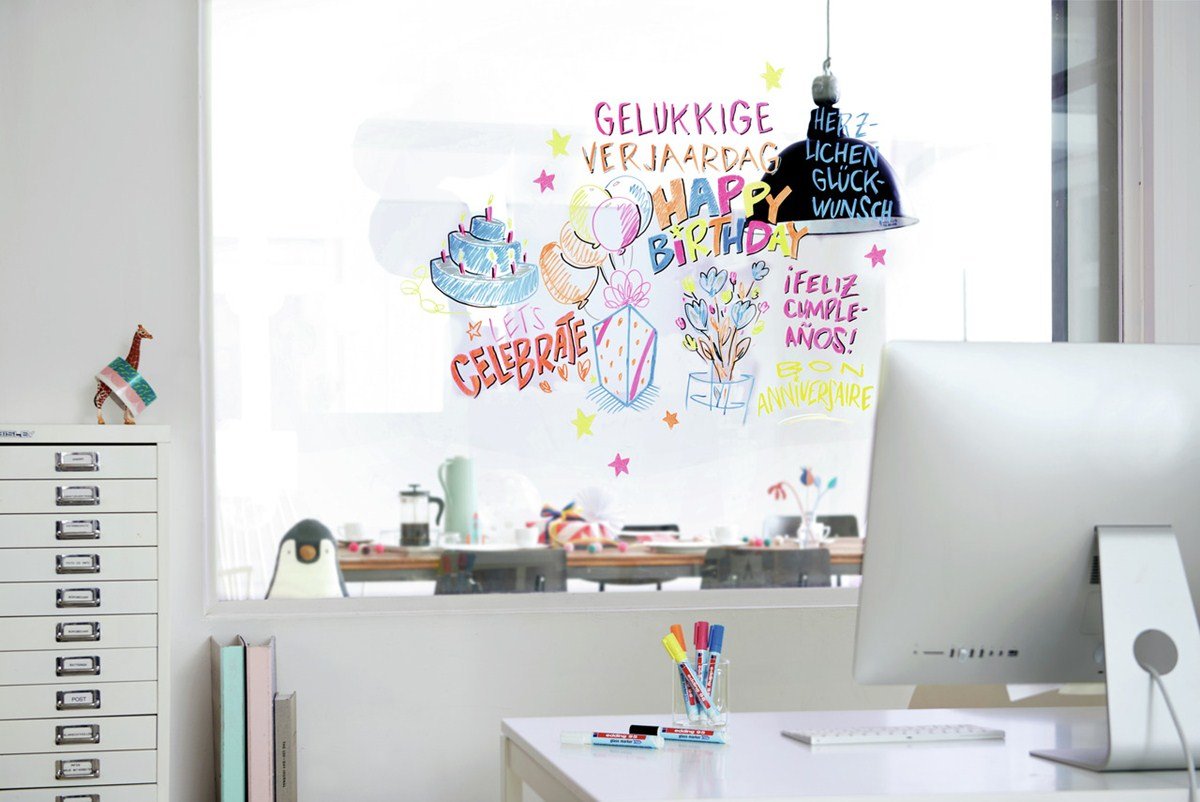 Edding 95 Pack De 6 Rotuladores De Tiza Liquida - Punta Redonda - Trazo 1.5-3mm - Colores Blanco, Amarillo, Negro,