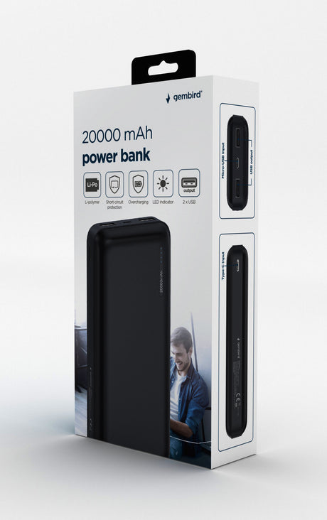 EAN 8716309119092 - Gembird PB20-01 batería externa Polímero de litio 20000 mAh Negro imagen 1