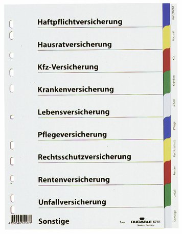 Ordnerregister Vollformat Blanko Con Deckblatt Versicherungen Din A4