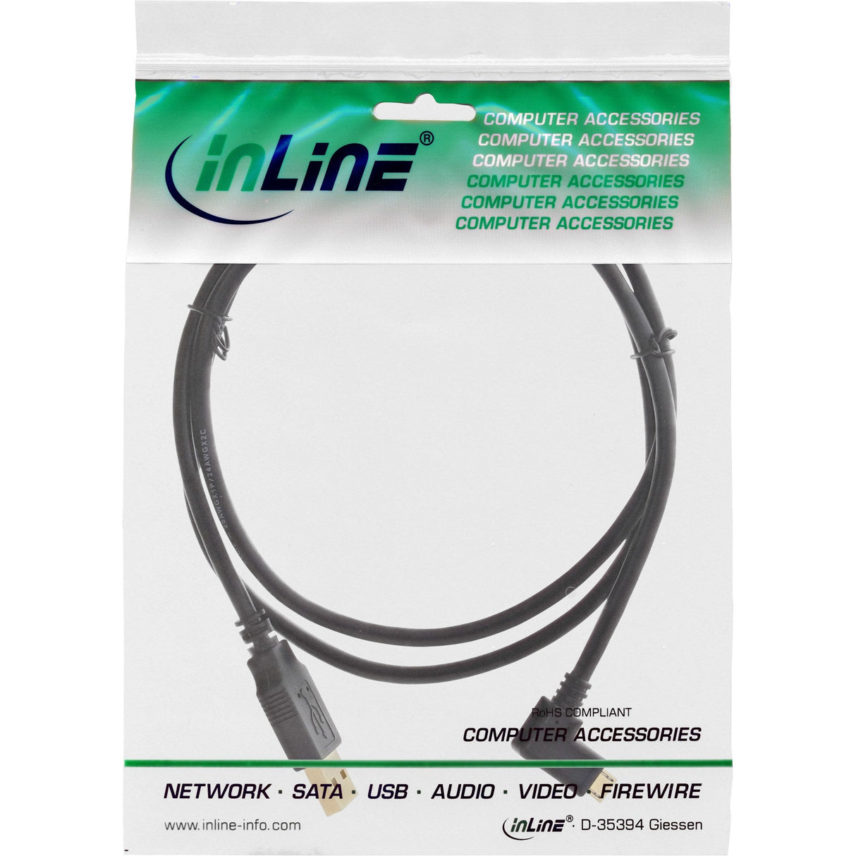 Inline Micro Usb 2.0 Cable Usb Tipo A Macho A Micro-B Macho En Ángulo Negro 1,5 M