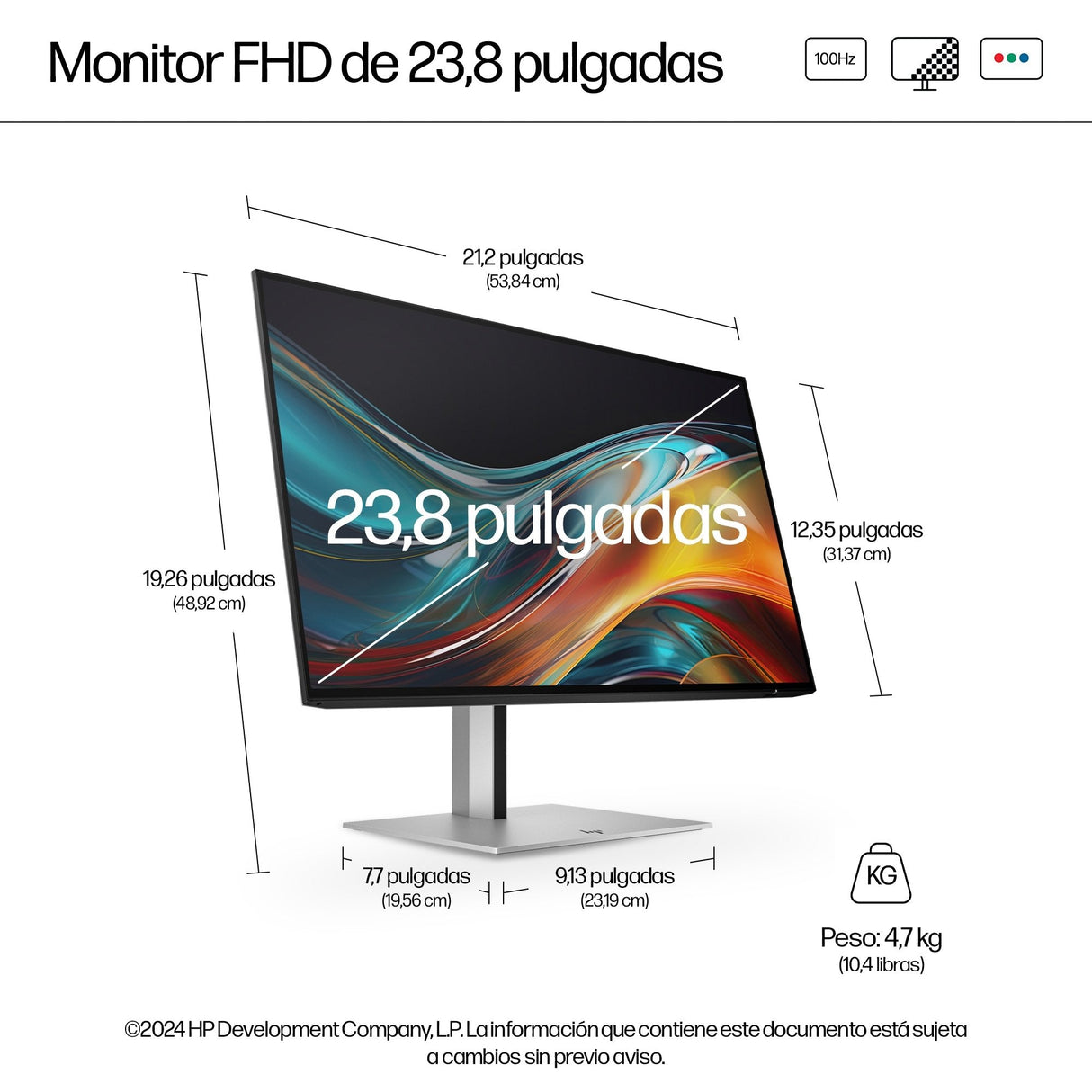 Hp Series 7 Pro 23.8 Inch Fhd Monitor - 724pf Pantalla Para Pc 60,5 Cm (23.8") 1920 X 1080 Pixeles Full Hd Negro, Plata