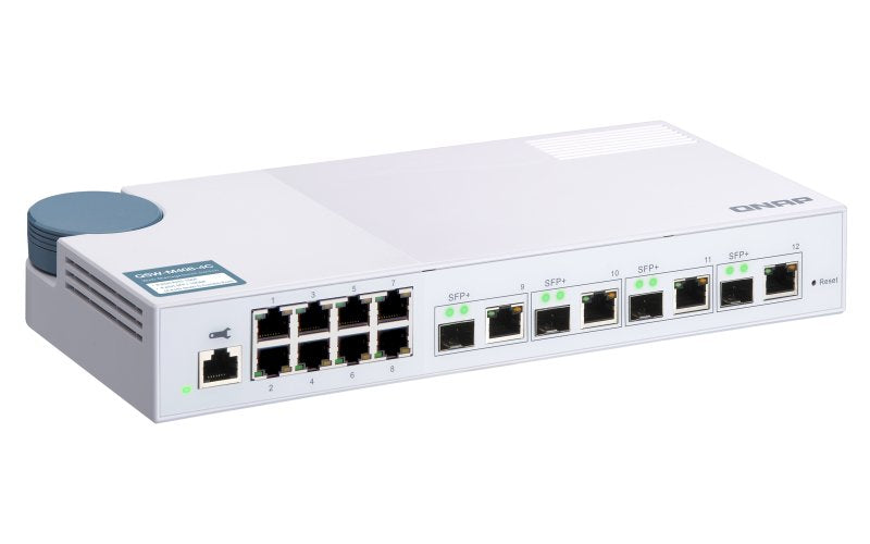 Switch Gestionable Qnap Qsw-M408-4c 12 Puertos (4*Puertos Combinados Sfp+/Rj45 Gigabit + 8*Rj45) Consola Rj45 Con Ventilador Formato Sobremesa
