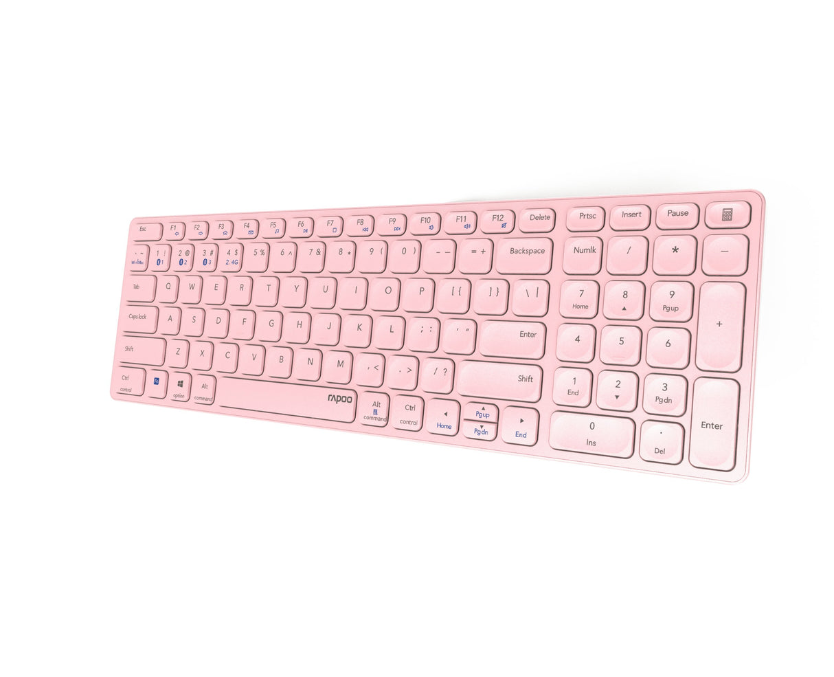 Teclado Rapoo Wireless Y Bluetooth E9700m Portugues 2.4ghz Bt 3.0 5.0 Diseã±O Ultrafino Bateria Rosa Base Aluminio Multi Mode