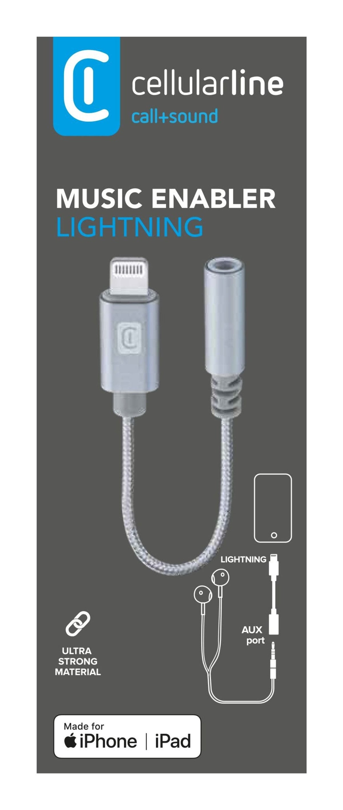 Adaptador Cellularline Music Enabler Conector Lightning A Jack 3.5 Mm Plata