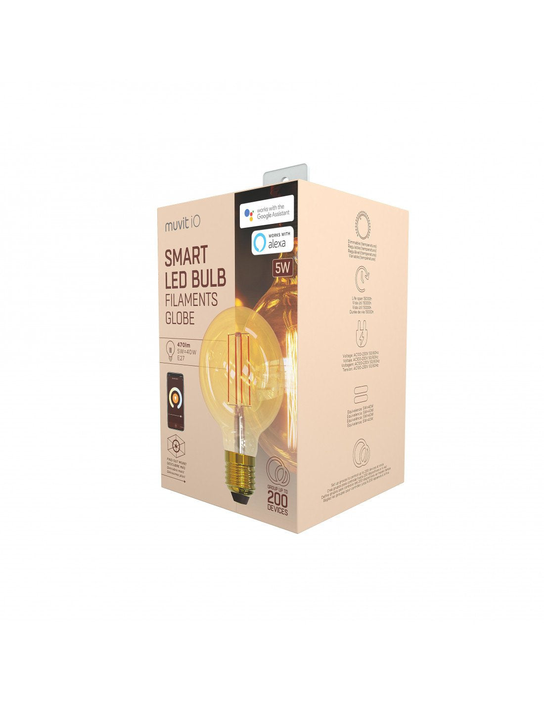 Bombilla Inteligente Edison Muvit Io Miobulb012 Wifi 5w E27 470lm Color Ámbar Compatible Asistentes De Voz Google / Alexa