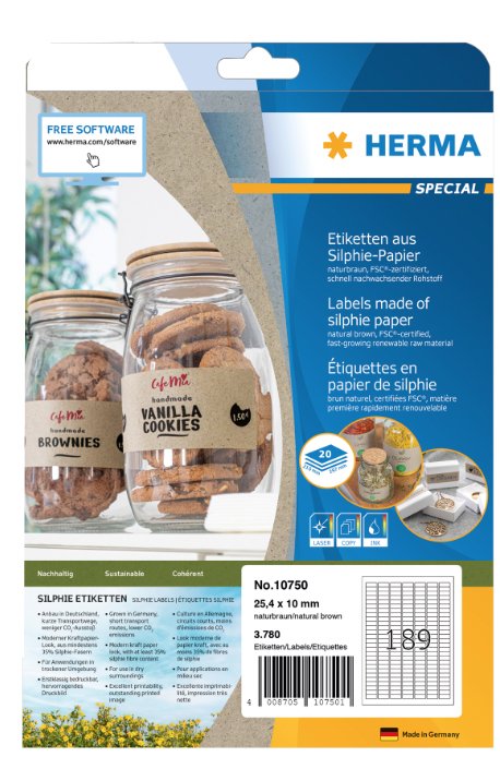 EAN 4008705107501 - HERMA 10750 etiqueta autoadhesiva Rectángulo Permanente Marrón 3780 pieza(s) imagen 1