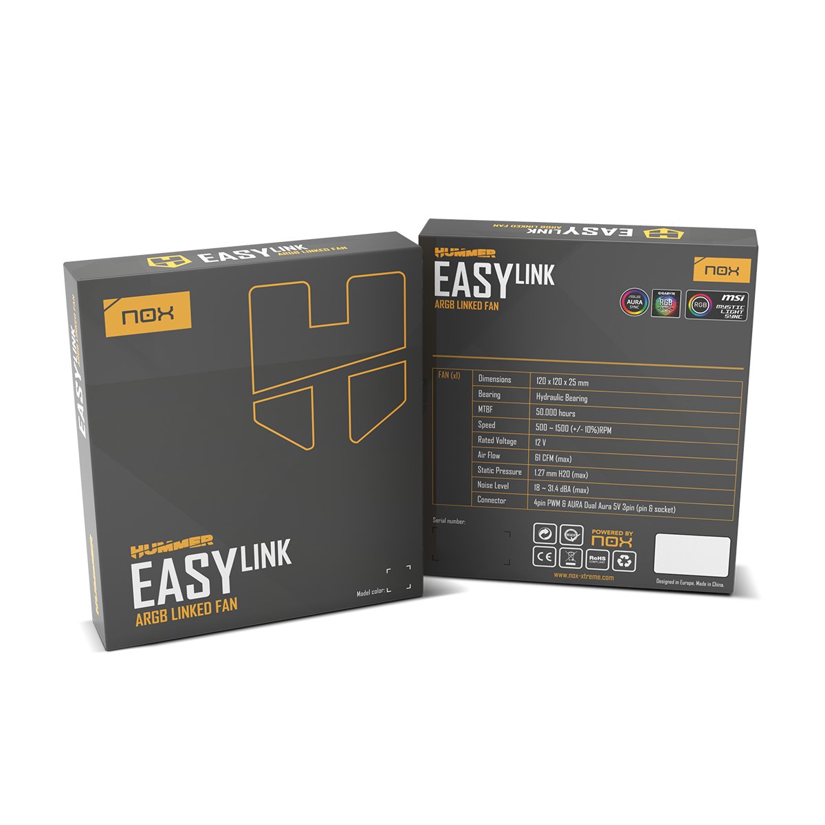 Nox Ventilador Hummer Easylink Argb Blanco Único