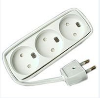 3-Way Power Strip No-Earth,  1,5 White 1,5 Meter Cord