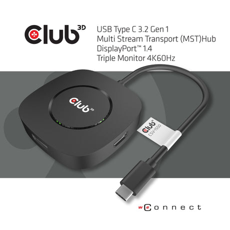 EAN 8719214471422 - CLUB3D USB TYPE C 3.2 GEN1 MULTISTREAM TRANSPORT MST HUB DISPLAY PORT 1.4 TRIPLE MONITOR DisplayPort male imagen 4