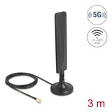 Delock 5g Lte Antenne Sma Stecker 3 Dbi Omnidirektional Mit Anschlusscable Rg-174 3 M Mit Kippgelenk Mit Magnetischem Standfuss Schwarz