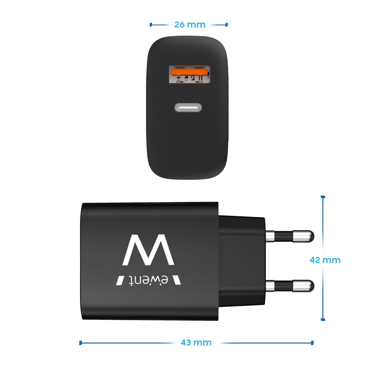 Cargador Ewent Rapido Usb-C Y Qc3.0 20w