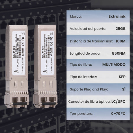 EAN 5906168631306 - Extralink SFP28 25G 2-Pack | Moduł SFP28 | 25Gbps, LC/UPC Duplex, 850nm, 100m, multi mode, DOM (EX.31306) imagen 5