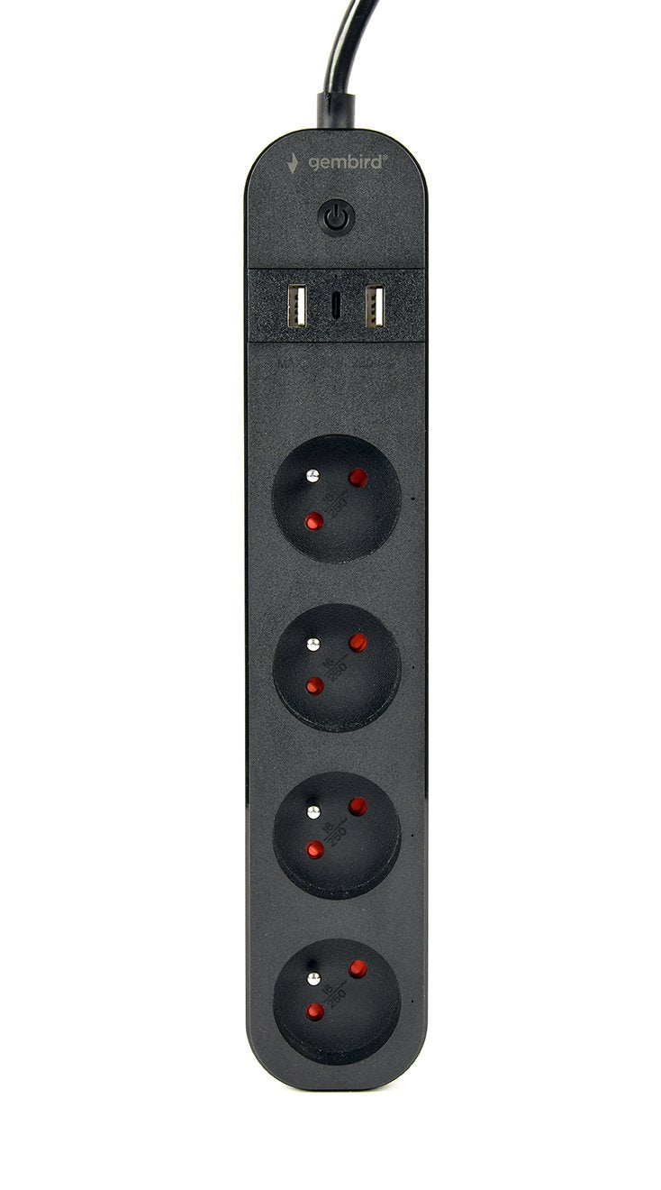 EAN 8716309128490 - Gembird TSL-PS-F4U-01 regleta inteligente 4 salidas AC Tipo F 1,5 m 3 3680 W Negro imagen 1