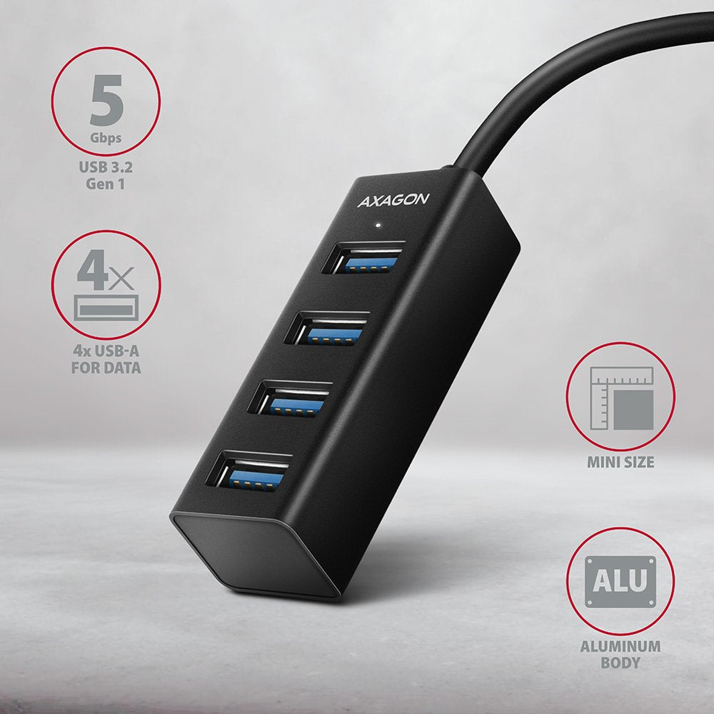EAN 8595247905628 - Axagon HUE-M1A hub de interfaz USB 3.2 Gen 1 (3.1 Gen 1) Type-A 5000 Mbit/s Negro imagen 2