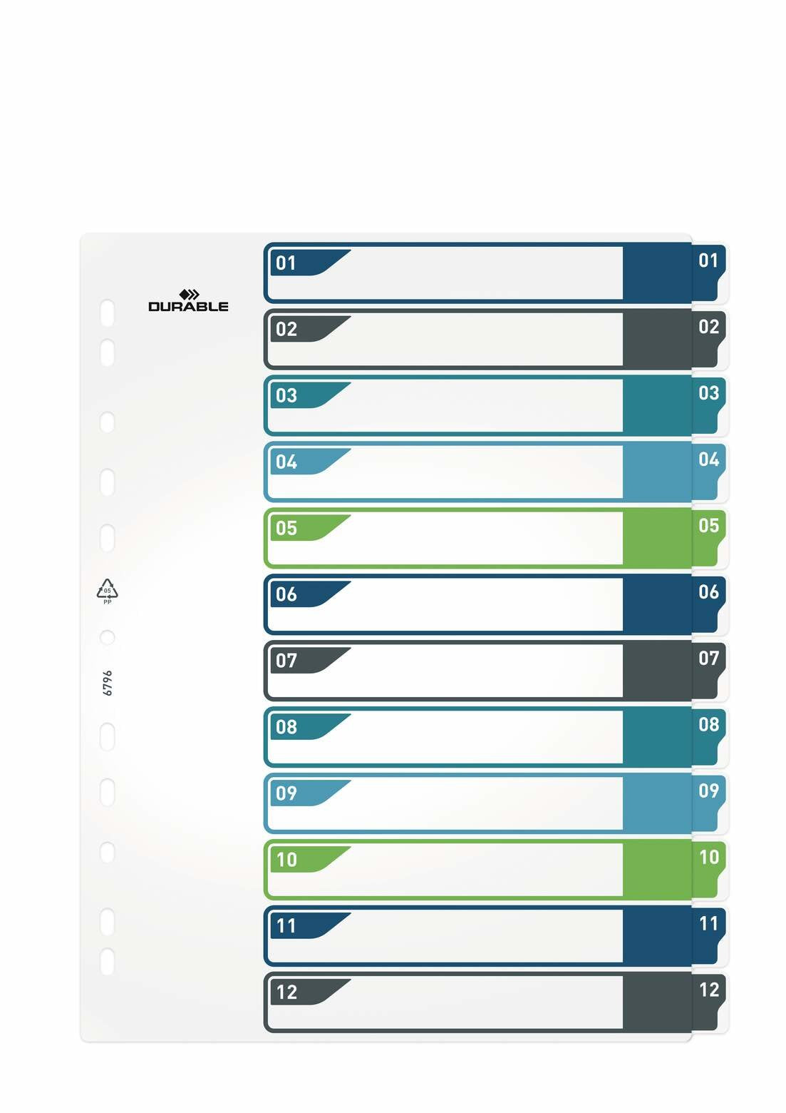 Durable 679627 Lengüeta De Índice Separador En Blanco Con Pestaña Polipropileno (Pp) Multicolor