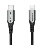 Cable Usb 2.0 Tipo-C Lightning Vention Tachh Usb Tipo-C Macho Lightning Macho 2m Gris Y Negro