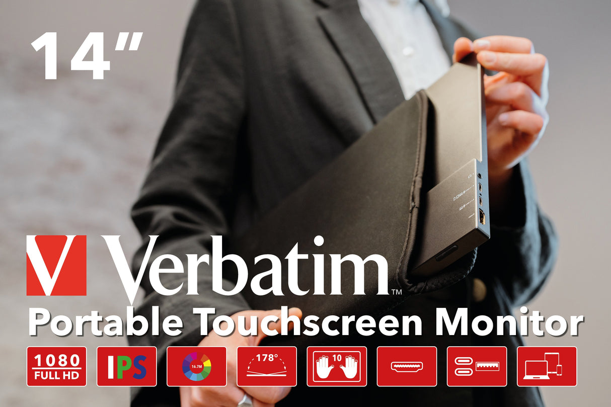 Verbatim Pmt-14 Portable Touchscreen Monitor 14" Full Hd 1080p Metal Housing
