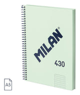 Milan Serie 1918 Cuaderno Espiral Formato A5 Cuadricula 5x5mm - 80 Hojas De 95 Gr/M2 - Microperforado, 2 Taladros -
