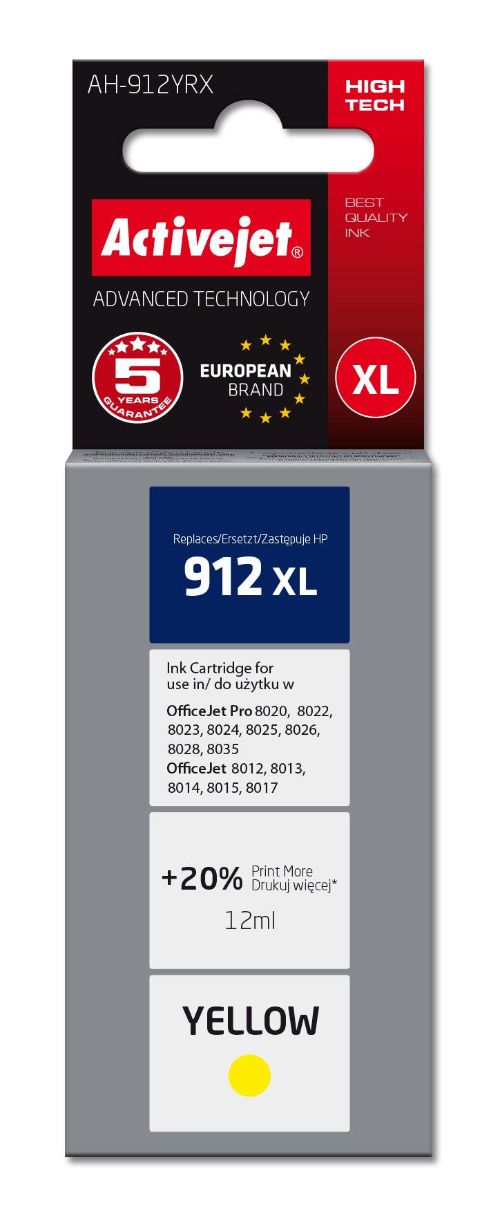EAN 5901443119661 - Activejet Tusz AH-912YRX (zamiennik HP 912XL 3YL83AE; Premium; 990 stron; żółty) cartucho de tinta 1 piez imagen 1
