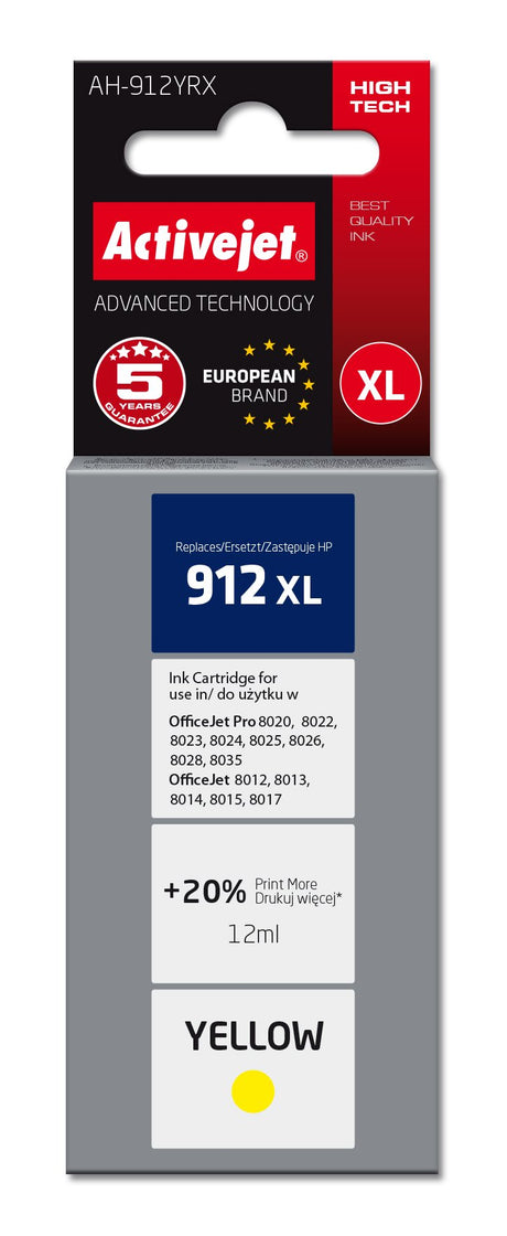 EAN 5901443119661 - Activejet Tusz AH-912YRX (zamiennik HP 912XL 3YL83AE; Premium; 990 stron; żółty) cartucho de tinta 1 piez imagen 1