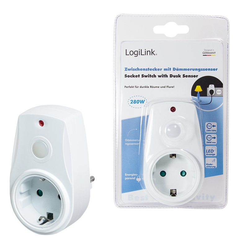 Enchufe Con Sensor Dia Noche Blanco   Logilink