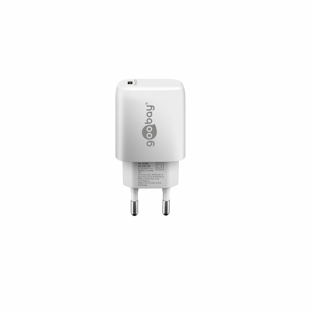 Cargador  25w Usb 1 Puert. Usb-C Blanco Gan Fc Pd Salida Lateral Goobay