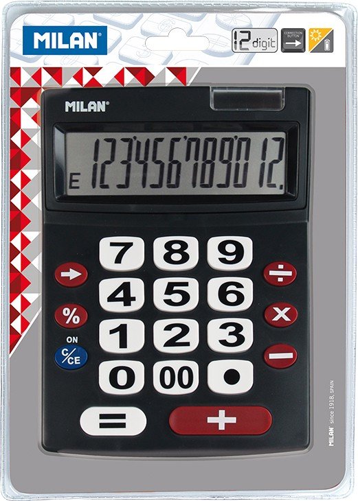 Milan Calculadora Negro Extra-Grande 12 Digitos Dual Blister