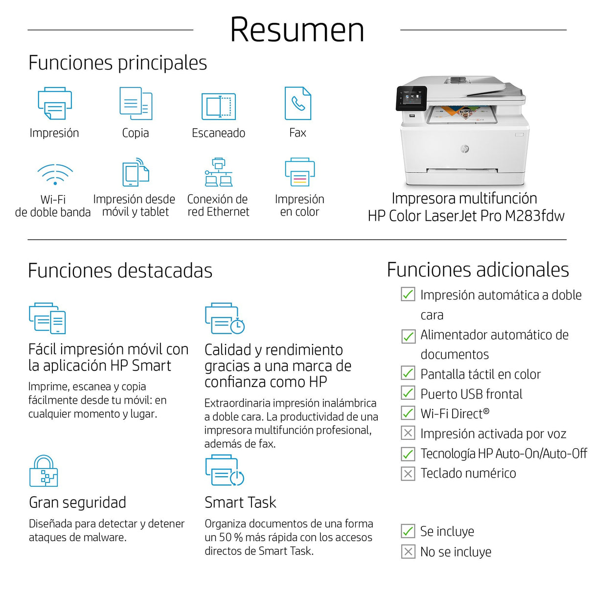 EAN 0193905486779 - HP Color LaserJet Pro MFP M283fdw Laser A4 600 x 600 DPI 21 ppm Wifi imagen 21