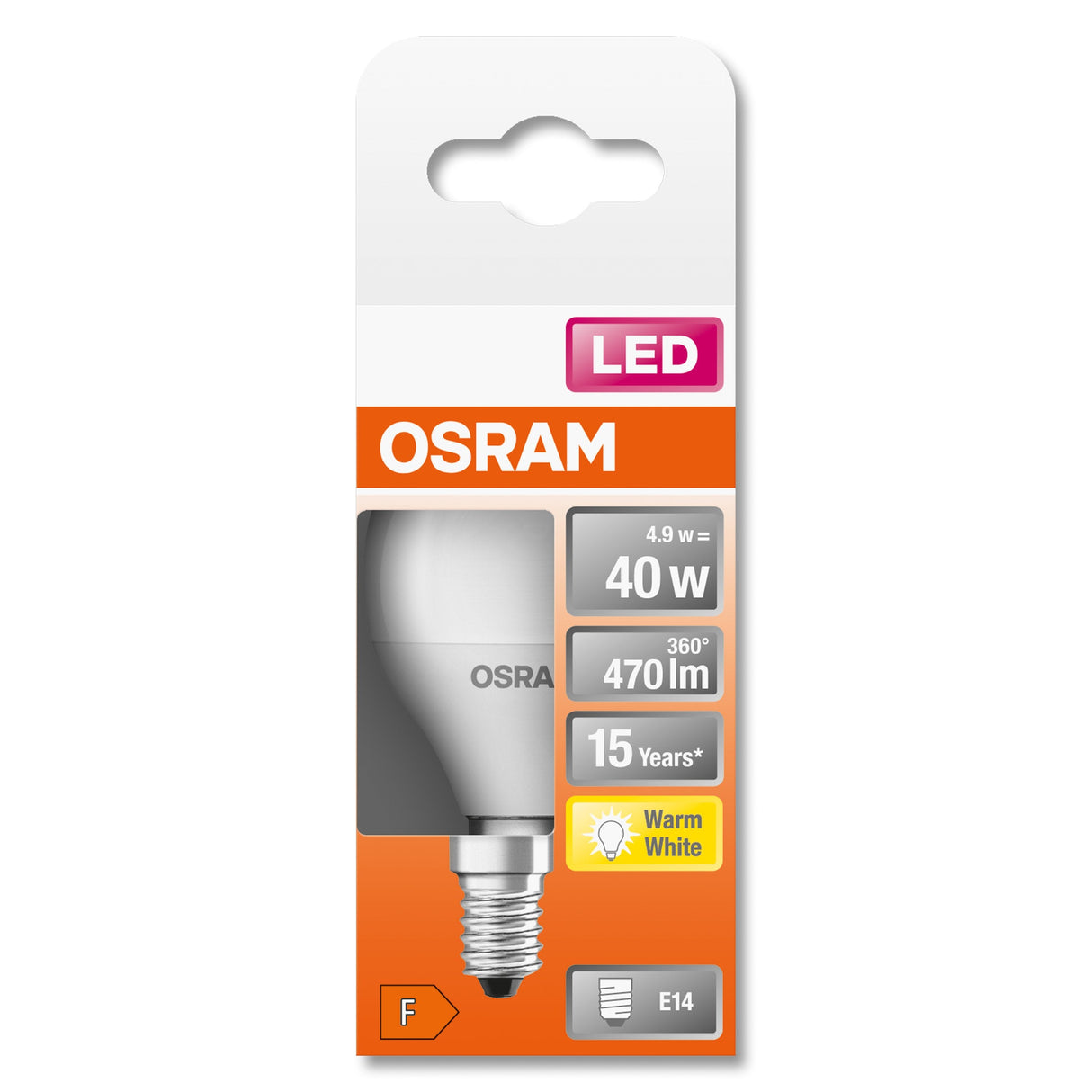 Osram Bombilla Led Esférica Mate Con Disipador De Calor - 4w Equivalente A 40w E14 - Blanco Cálido