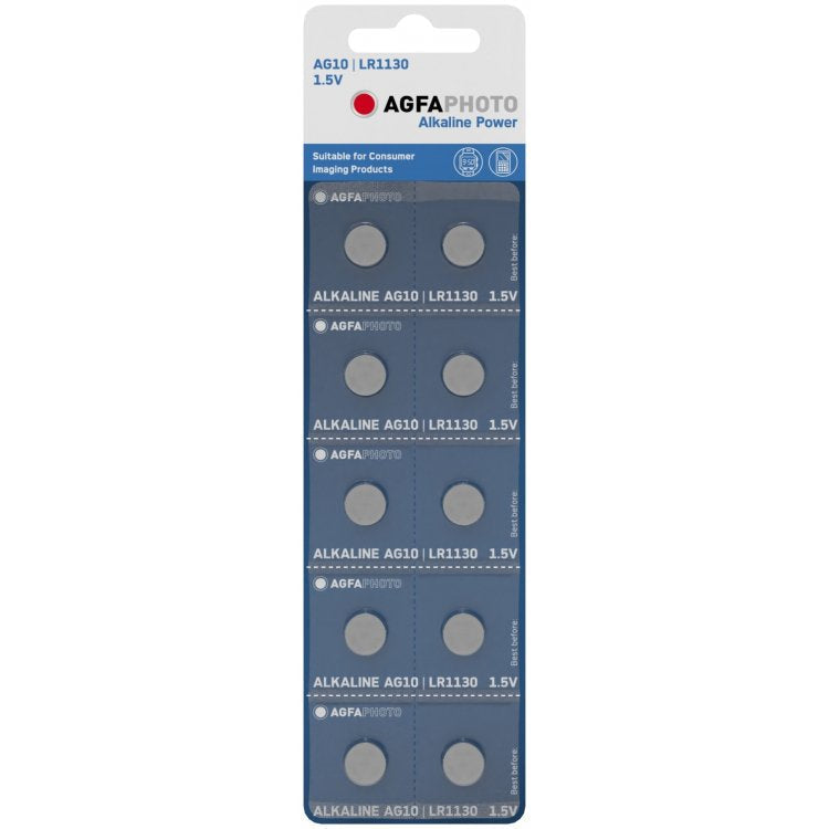 Agfaphoto  Pila De Botón Alcalina Lr54, V10ga, 1.5v Power, Retail Blister (10-Pack)