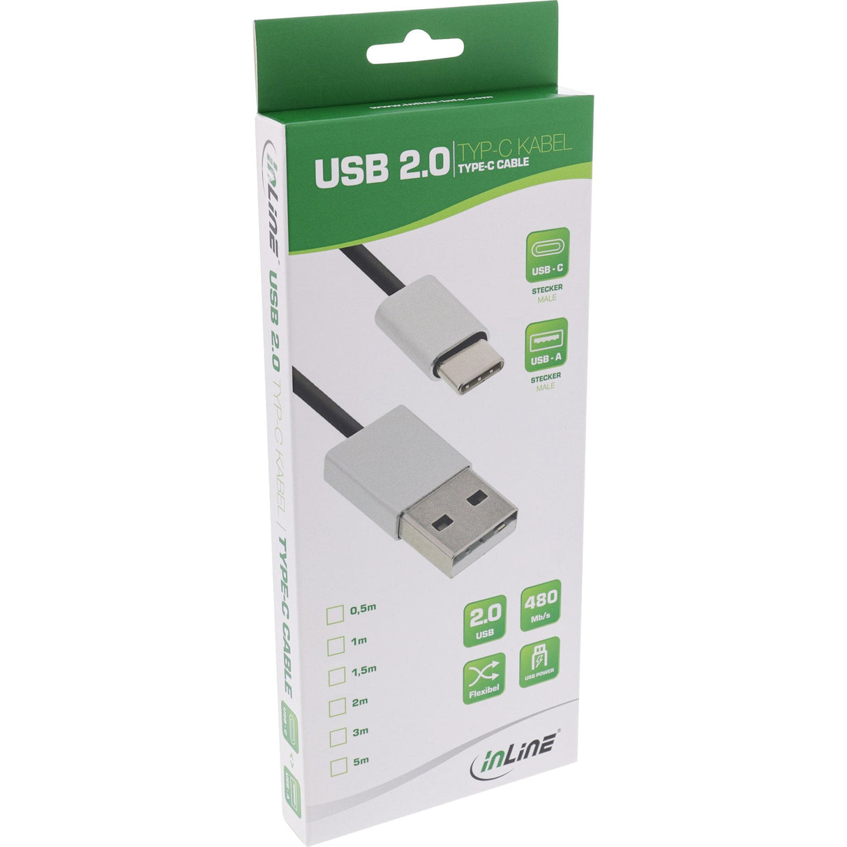 Cable Usb 2.0 Inline, Conector Tipo C A Conector A, Negro/Aluminio, Flexible, 0,5 M