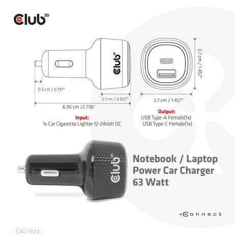 EAN 8719214472795 - CLUB3D USB KFZ-Ladegerät 1xUSB C A 63W 12/24V retail imagen 3