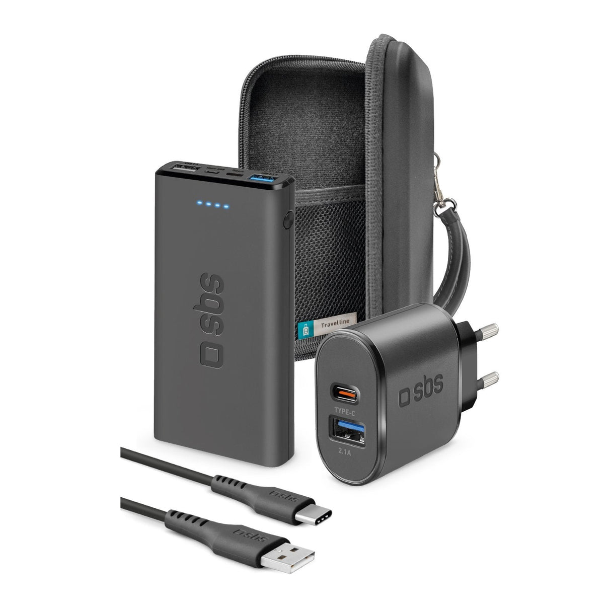 Kit De Viaje Sbs Con Powerbank 10.000mah, Cargador Y Cable Usb-C