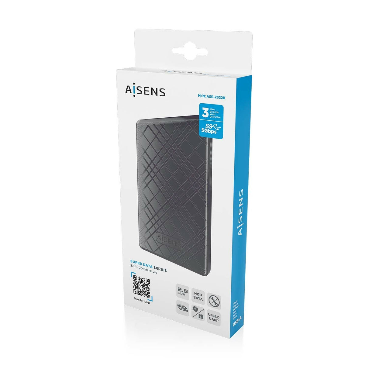 Aisens Caja Externa 2,5" 9.5mm Sata A Usb 3.0/Usb3.1 Gen1, Negra Ase-2522b