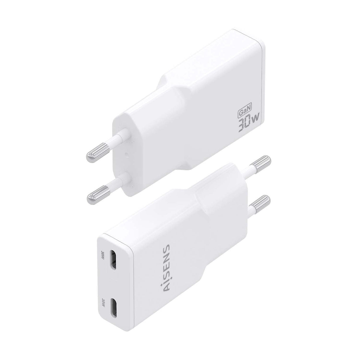 Aisens Cargador Gan Ultra Delgado 30w, 2xusb-C Pd3.0 Qc4.0, Blanco