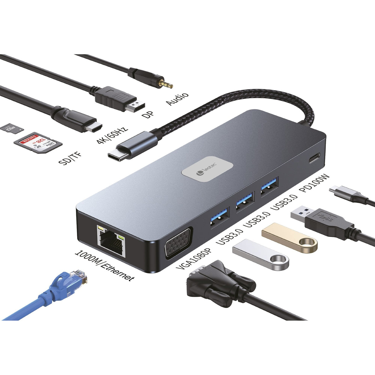 Leotec Docking Station 11-1 Plus 1usb-C Pd100 3usb3.2 Hdmi Vga Ggl Lectjsd Mcsd