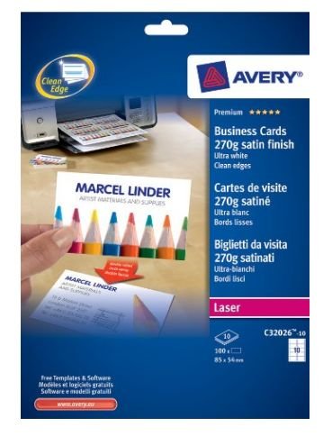 Avery Zweckform Visitenkarten C32026-10 Satiniert Blanco 270 G Qm, 100 Unidades