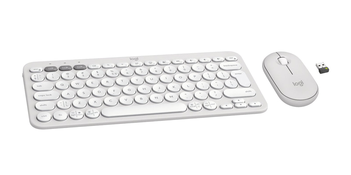 Teclado Inglés + Ratón Logitech Pebble 2 Combo Rf Wireless + Bluetooth Qwerty Internacional De Ee.Uu. Blanco