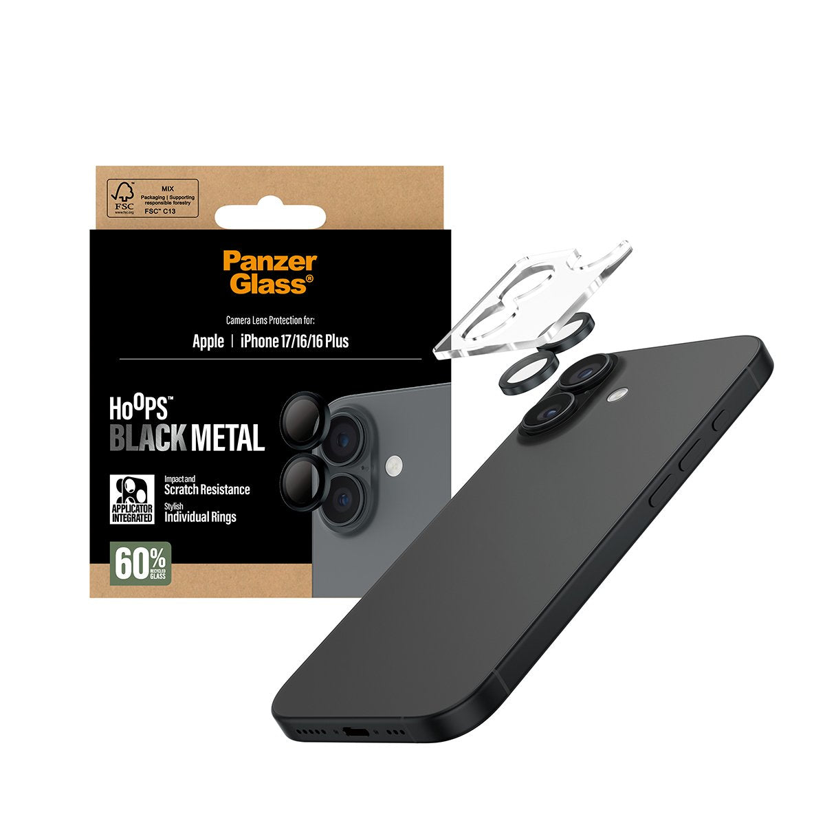 Panzerglass Hoops Negro Camera Lens Protector Iphone 17/ 16/ 16 Plus
