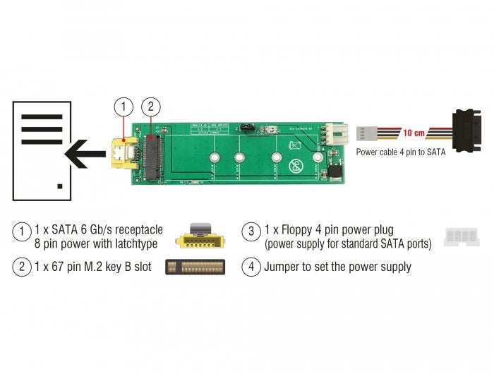 Delock 63917 Convertidor Sata 8 Pines De Potencia Hembra> Ranura M.2 Key B