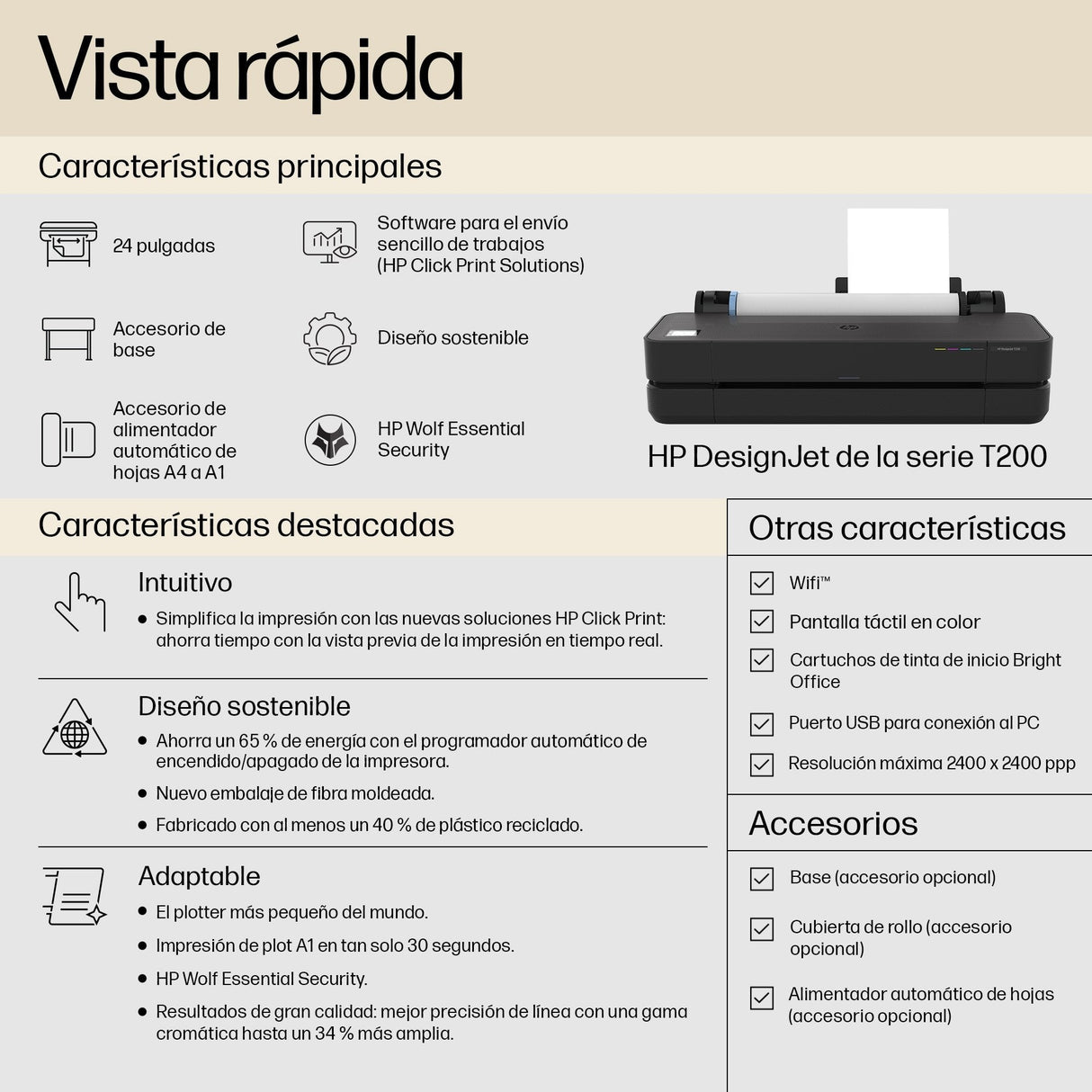 EAN 0198701026457 - HP Designjet T250 24-in Printer impresora de gran formato Wifi Inyección de tinta térmica Color 2400 x 12 imagen 2