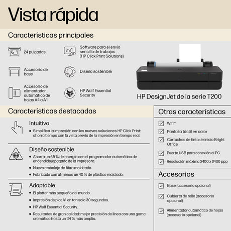 EAN 0198701026457 - HP Designjet T250 24-in Printer impresora de gran formato Wifi Inyección de tinta térmica Color 2400 x 12 imagen 2