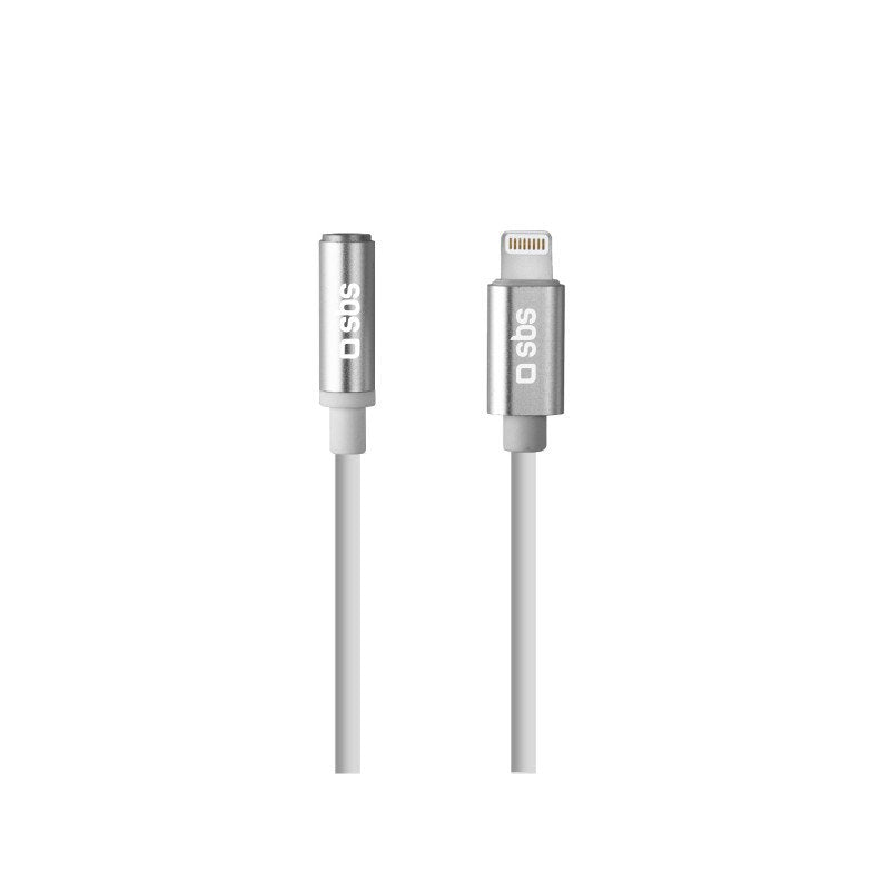 Cable Adaptador Sbs Lightning Macho A Jack 3,5mm Hembra Blanco