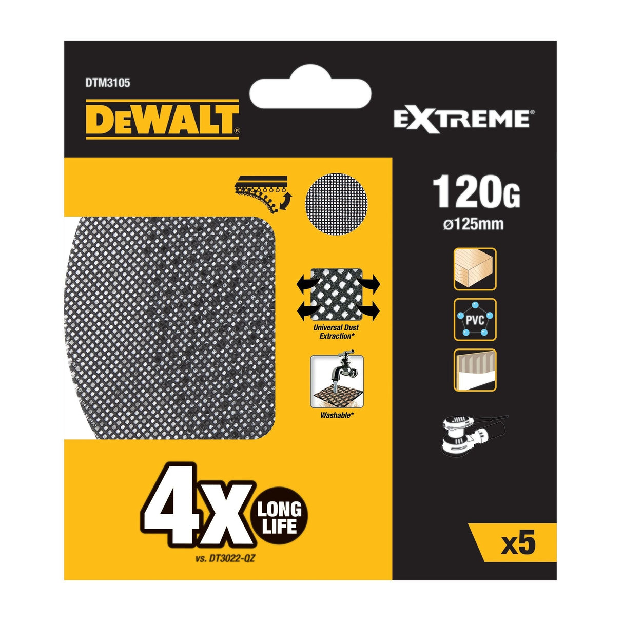 Pack 5 Lijas De Malla Ø125mm Grano: 120 Para Lijadoras Rotoorbitales Dtm3105-Qz Dewalt