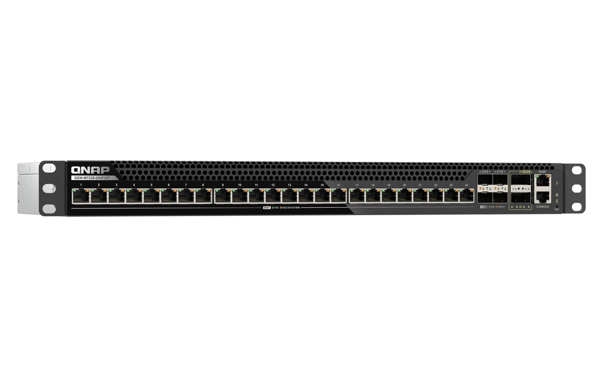 Qnap Qsw-M7230-2x4f24t Conmutador 2 X 100 Gigabit Qsfp28 + 4 X 25 Gigabit Sfp28 Montable En Rack Para Qnap Cab-Dac50m-Sfpp Trx-10gitsfpp-Sr Trx-25gsfp28-Sr
