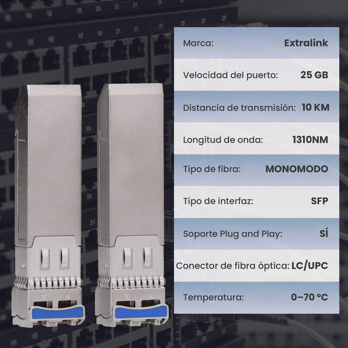 EAN 5906168633188 - Extralink SFP28 25G 2-Pack | SFP28 Module | 25Gbps, LC/UPC Duplex, 1310nm, 10km, single mode, DOM red mod imagen 8