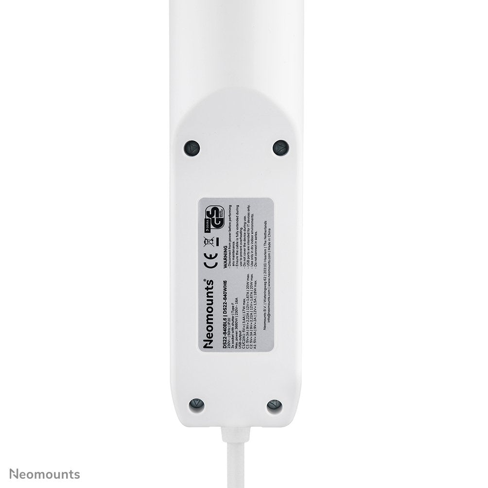 Neomounts Ds22-840wh6 Regleta De Sobremesa Con Abrazadera Y Puertos Usb-C Y Usb-A - Carga Rápida