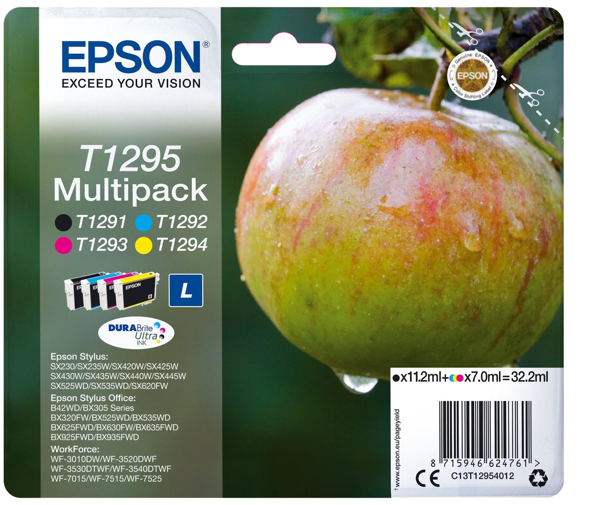 Tinta Original Epson T1295 Multipack Paquete De 4 32.2 Ml Negro