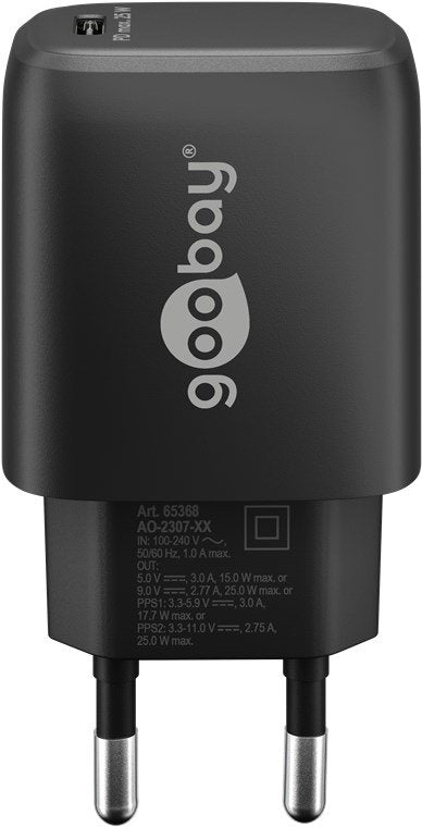 Cargador  25w Usb 1 Puert. Usb-C Negro Gan Fc Pd Salida Lateral Goobay